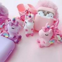 Hot Sales Cute for Airpods Silicone Case with Unicorn Keychain Earphone Bag Cover for Apple for Airpod 2 1 Box with Strap