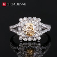 GIGAJEWE 0.5Ct Yellow Round Cut Moissanite Halo Engagement Ring Silver Golden Color Ring for women diamond rings