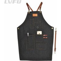 Denim Barista Apron Leather Strap