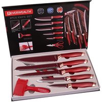 Stocked gift box packaging 8pcs swiss line stainless steel non-stick coating kitchen knife set 8pcs knife set