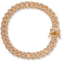 8mm width Iced Out Full Cubic Zircon Lock Gold Silver Plated diamond cuban link chain
