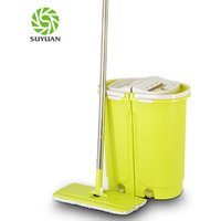Wood floor cleaning flat mop with squeeze bucket