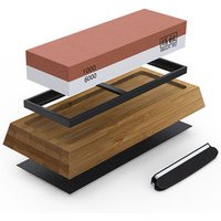 Amazon Hot sale Double Side China Natural Whetstone Knife Sharpening Stone 1000 6000 with Bamboo Holder Base & Angle Guide