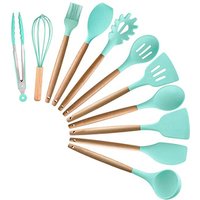 heat resistant material cooking tools wooden handle silicone kitchen cooking utensils set