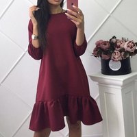 spring autumn fashion o-neck long sleeve lotus leaf dress for woman