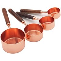 Perfect Gift Copper 4pcs Stainless Steel Measuring Cups with Walnut Handle/Dry Ingredients Baking Cooking/Tool Stainless Steel