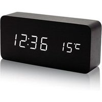 Black Wooden LED Digital Alarm Clock with Voice Control and USB Charge