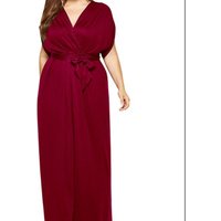 Factory Price New Women Summer Clothes Sexy Solid Color V Neck Loose Plus Size Irregular Bat Sleeve Long Dress