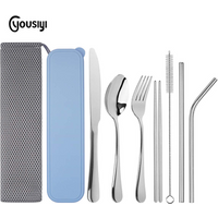stainless steel portable Travel Camping Cutlery set Knife Fork Spoon Straws flatware Set