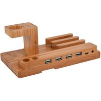Multifunctional Wooden Bamboo 4 USB Port Charging Dock Station Mobile Phone Charger Stand Holder for Apple Watch