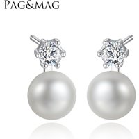 PAG&MAG Christmas Gift Women's S925 Sterling Silver Natural Freshwater Pearl Stud Earrings