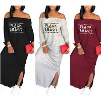 Off Shoulder Long Tube Dress Printed Letter Design