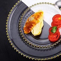 Gold and silver pearl rim lead-free crystal clear glass round shape dish & plate