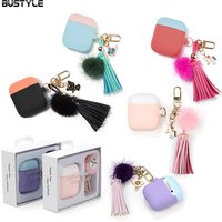 For iPhone Apple Airpods 2 Earphone Storage Case Liquid Silicon Soft Case With Pom Pom Keyring Holder For Air Pod Airpod Case