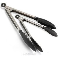 Silicone Metal Food Tongs Spring Loaded BBQ Barbecue Cooking Kitchen Utensil