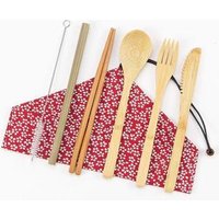 Bamboo Travel Utensils Cutlery Set with Cotton Pouch,Spoons Forks Knives Chopsticks Straws and Clean Brushes