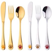 3pcs Cartoon Pattern Carving Kids Cutlery, Gold Children Flatware 304 Stainless Steel Fork Spoon Knife Baby Silverware Set