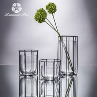 Set Three Handblown Glass Bud Vases Metal Stands
