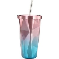 Double Wall Stainless Steel Gradient Travel Mug Lid Straw