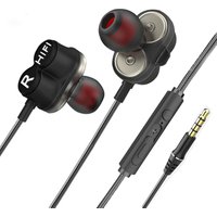 Hifi 120cm handsfree wired in-ear earphone logo customized 3.5mm double driver true sport stereo gaming headphone with mic