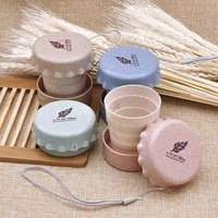 130ML Straw Wheat Plastic Cups Portable Collapsible Folding Mug With Lid