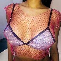 Sleeveless Diamond Mesh Crop Top Bikini Cover Up