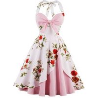 Halter Neck Floral Print Evening Dress Butterfly Knot