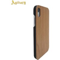 For iPhone XR natural cherry wood cell phone case with PC bottom straight edge cover case