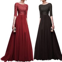 2019 Hot Sale Women O-Neck Half Sleeve Long Chiffon Evening Dresses