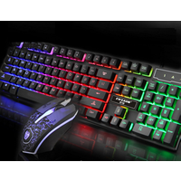 Wired 104Keys Backlit Multimedia Ergonomic Gaming Keyboard and Mouse with Laser Printing + 1600DPI 3D mouse K13