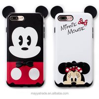 Factory 2 in 1 Ring Holder Case, TPU+PC Cartoon Mickey Minnie Phone Stand Holder Silicone Cover Case for iPhone X 8 Plus