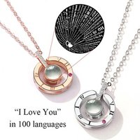 2018 New Arrival Rose Gold&Silver 100 languages I love you Projection Pendant Necklace Romantic Love Memory statement Necklace