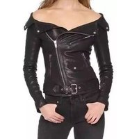 Off Shoulder PU Leather Short Jacket