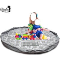 Quilted Grey Color Toy Play Mat Storage Bag for Kids with Drawstring for Indoor and Outdoor Use