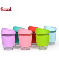 Fscool Reusable Glass Coffee Cup Silicone Sleeve Lid
