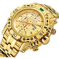 Temeite Luxury Gold Watch Men Stainless Steel Quartz Mens Watches Big Fashion Casual Wristwatch Calendar Male Relogio Masculino
