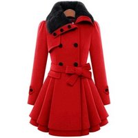 fur collar double row button high waist outwear with hem design mid long winter jacket women coat