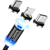 Free Shipping LED Magnetic Cable ForLightning,Micro USB Type C Phone Cable FLOVEME 1m 2A Fast Charge Round Magnet Charger Cable