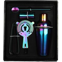 wholesale custom logo stainless steel cocktail shaker set with gift box wine bar tools set ice tong jigger shaker