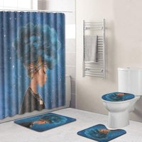 Amazon Top Seller 2019 Polyester Custom Print African American Black Girl Magic Shower Curtain Set for Bathroom with Rug & Mat