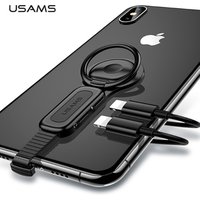 USAMS Dual for Lightning to 3.5mm Audio Adapter Finger Ring Holder 2 in 1 To 3.5mm Headphone Jack AUX Splitter For iPhone Xs