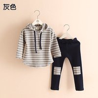 Hooded Sweater Stripe Trousers Set