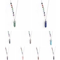 Fashion Hexagonal Prism Power Stone Pendant with 7 Chakra Silver Chain Women Charms Healing Necklace Jewelry