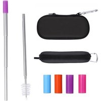 Telescopic Stainless Steel Straws Portable Reusable Metal Straw with EVA Case Collapsible Metal Cleaning Brush 4pcs Silicon Tips