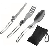 3 in 1 Stainless Steel Spoon Fork Chopsticks Kits Foldable Detachable Flatware Cutlery Set for Hiking Survival Camping Travel