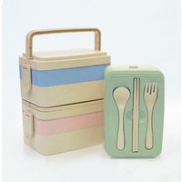 2018 Amazon Hot Sale New Product Japanese 2 or 3 layers Student Portable Wheat Straw Lunch Box Tableware Set With Handle