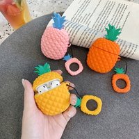 For Airpods 2 Silicone Case 3D Pineapple Cute Skin Cover for Airpod 1 with Hook Soft Rubber Wireless Headset Accessories Bag Box