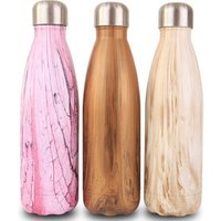 Bamboo Wood Cola Shape Travel Water Bottle Stainless Steel Double Wall Vacuum Insulated Metal BPA Free Leak-proof