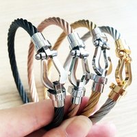 Men's Fashion Stainless Steel Wire Cable Bracelet Open Cuff Bangle Magnetic Clasp