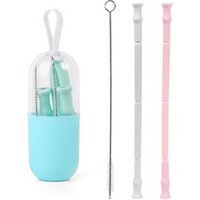 Eco Friendly Foldable Food Grade Silicone Reusable Straw With Brush,Silicone Drinking Straw